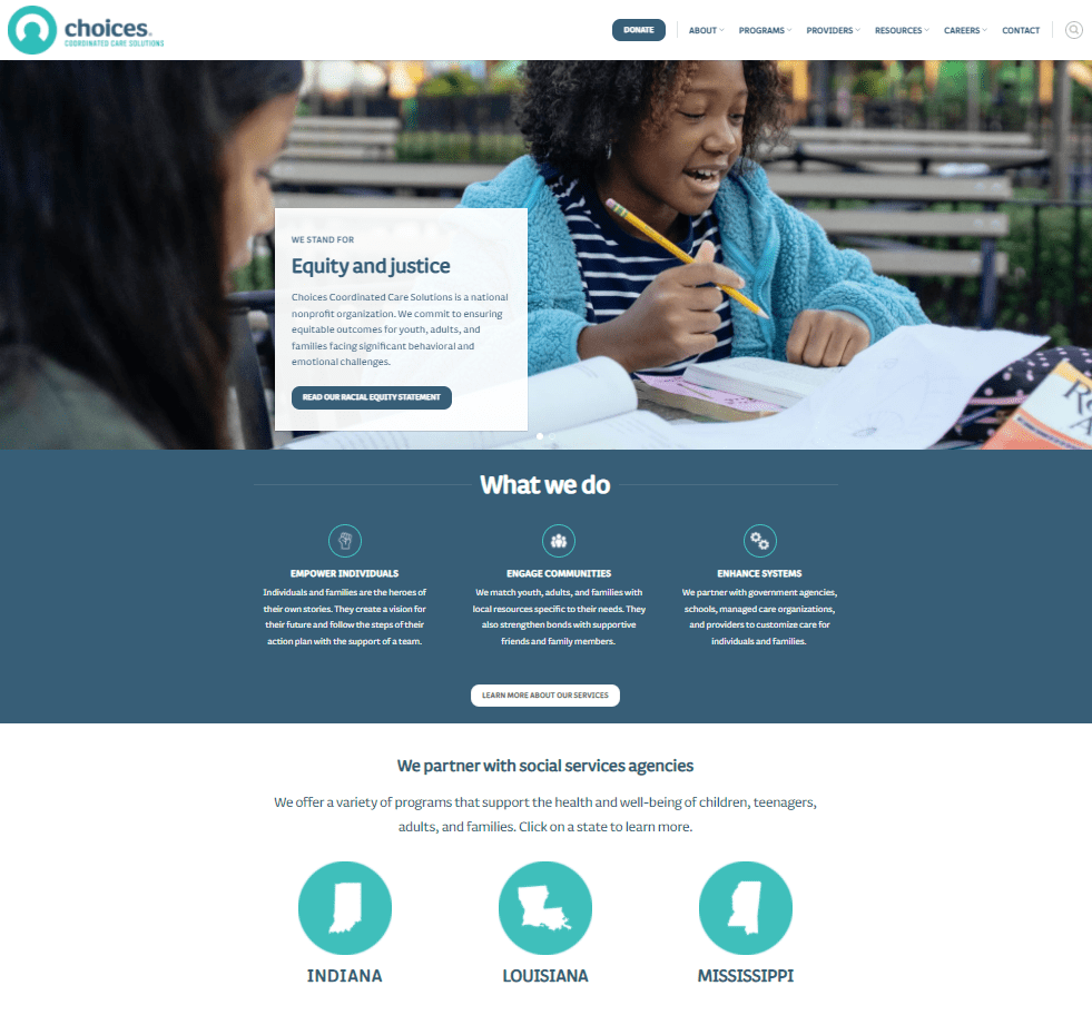 Screen capture from the Choices home page. Visit this page at https://choicesccs.org